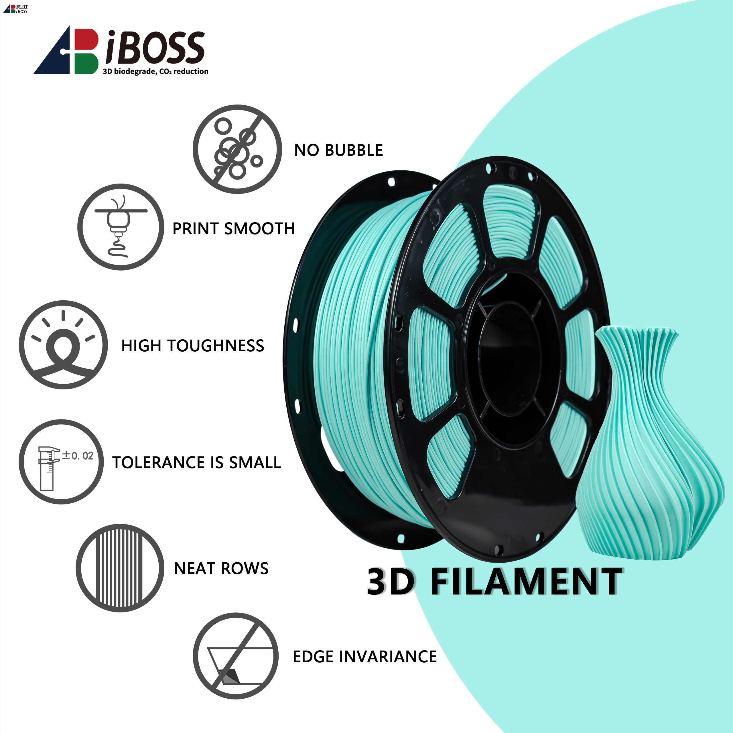 iBOSS PLA+ Matte Mint Green 3D Printing Filament 1000g Printing Temperature 210-230℃ Custom