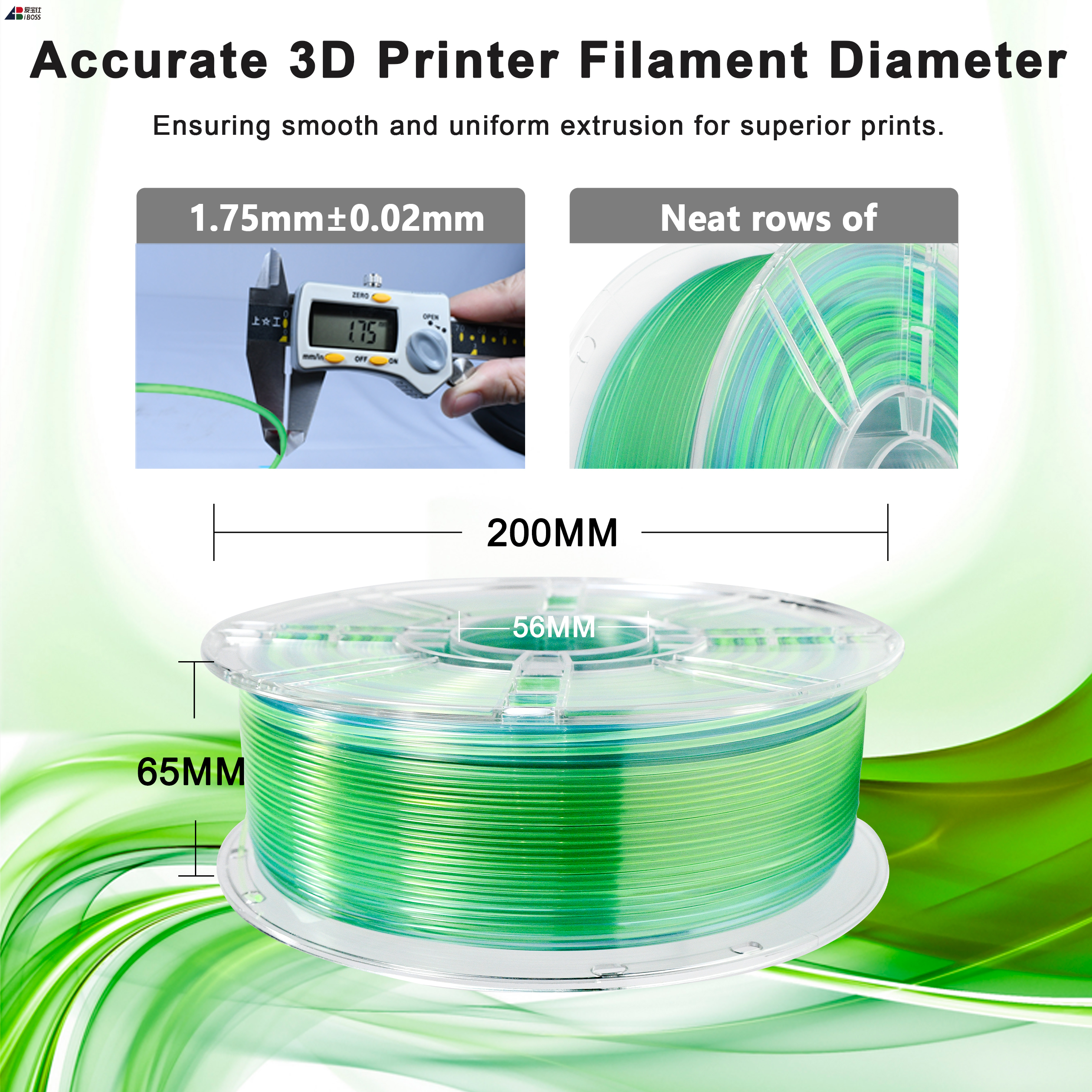 IBOSS 3D Printing Filament 200-240℃ 1.75mm Transparent Gradient Purple Blue Green PLA+ Filament 3D Printer
