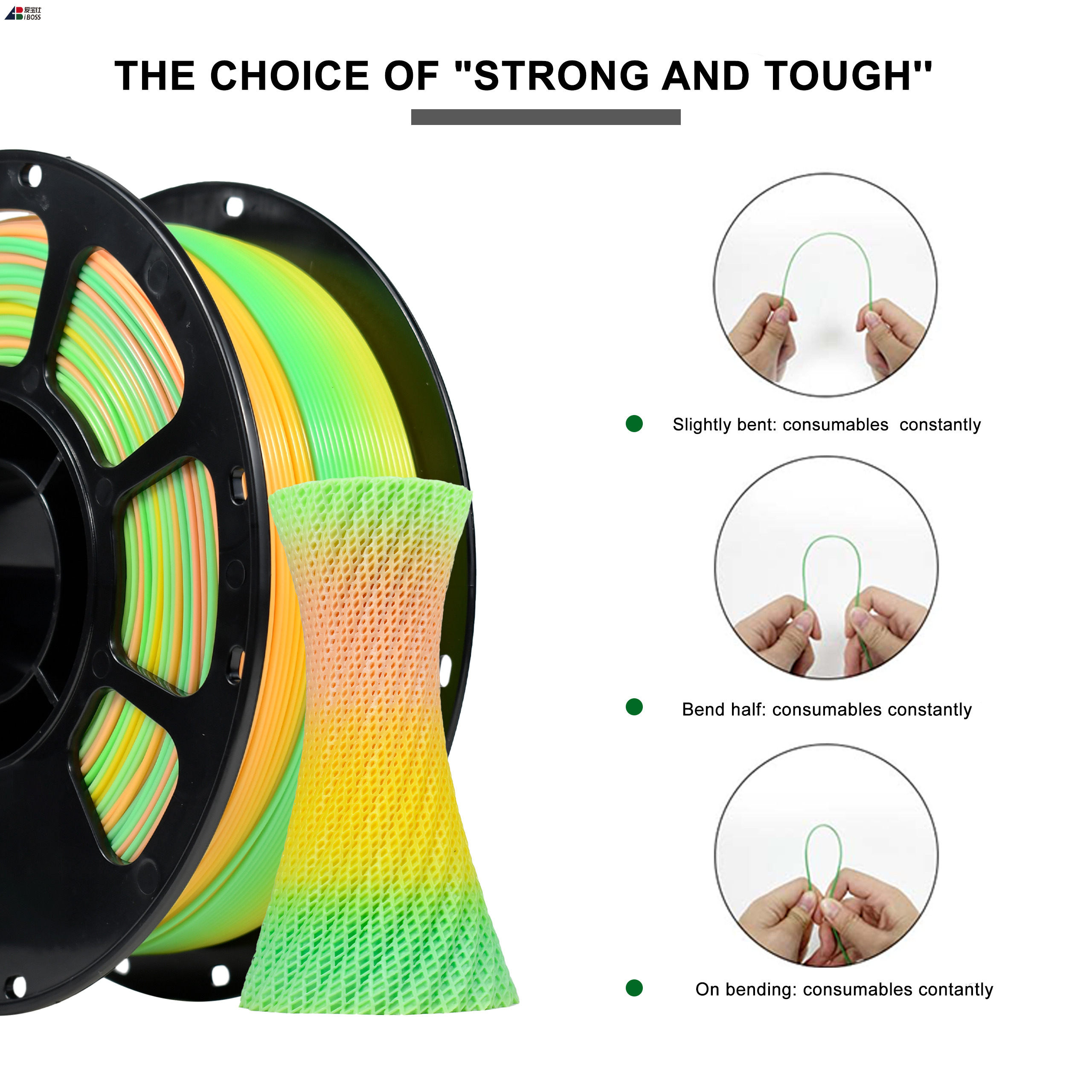 Iboss High Quality 1.75mm Rainbow Color Filament 1kg PLA+ Filament Decorative Rainbow 3D Printing Filament