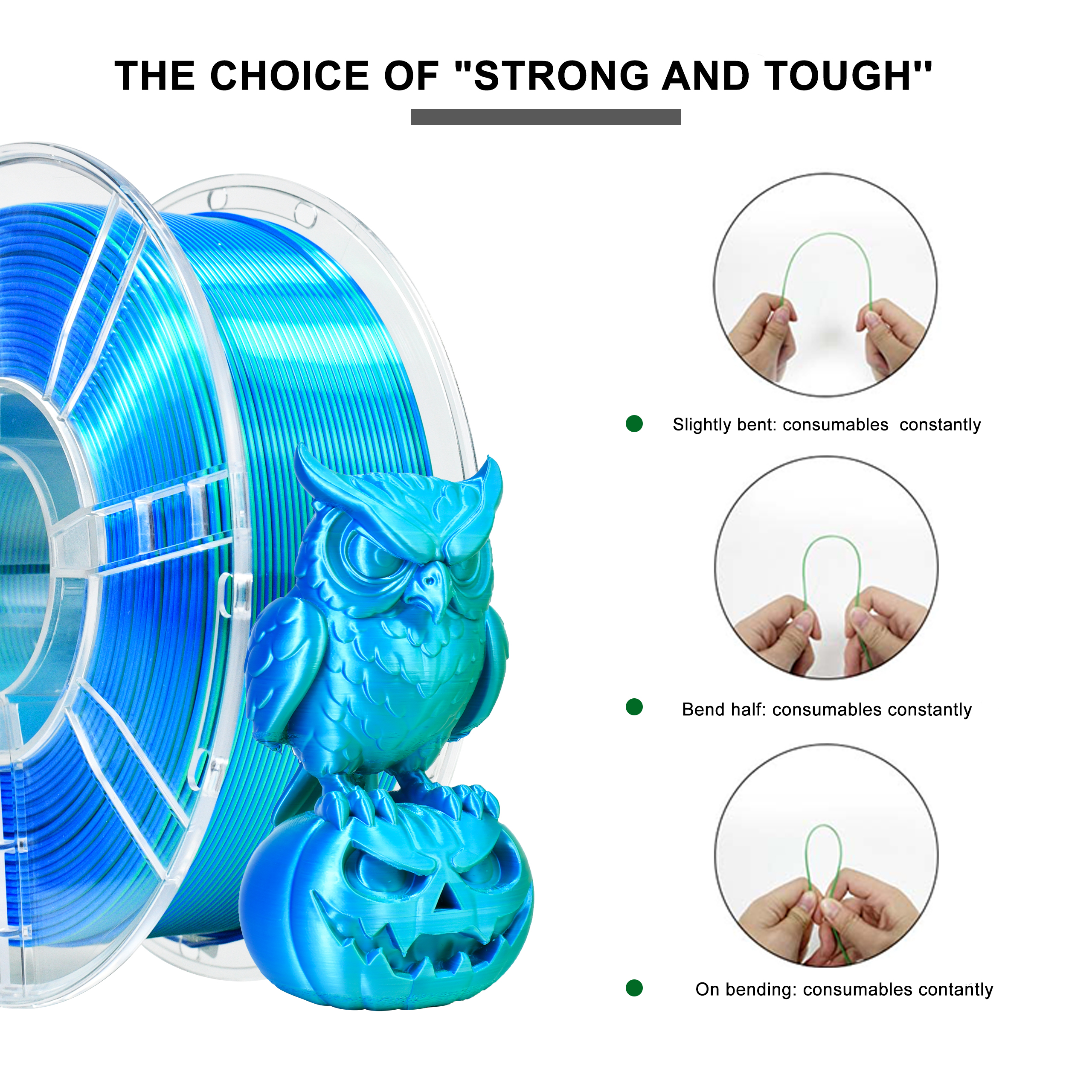 IBOSS PLA+ Silk Dual Color Filament Silk Dreamy Blur Green 1.75mm Factory Wholesale 3D Printer Filament