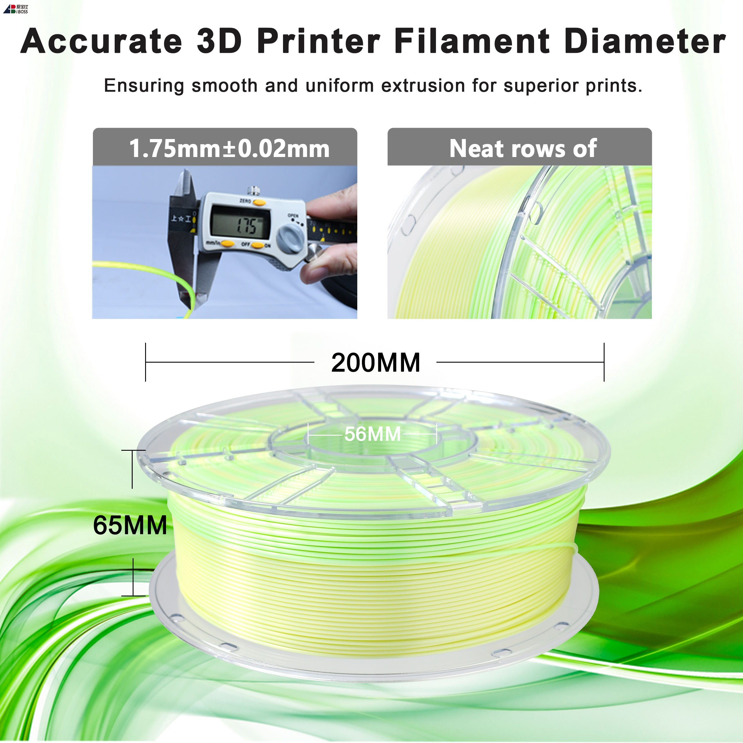 IBOSS PLA+ 3D Printer Filament 1.75mm Gradient Color Yellow Green White Multicolor PLA+ Filament 1kg /Spool for FDM 3D Printers