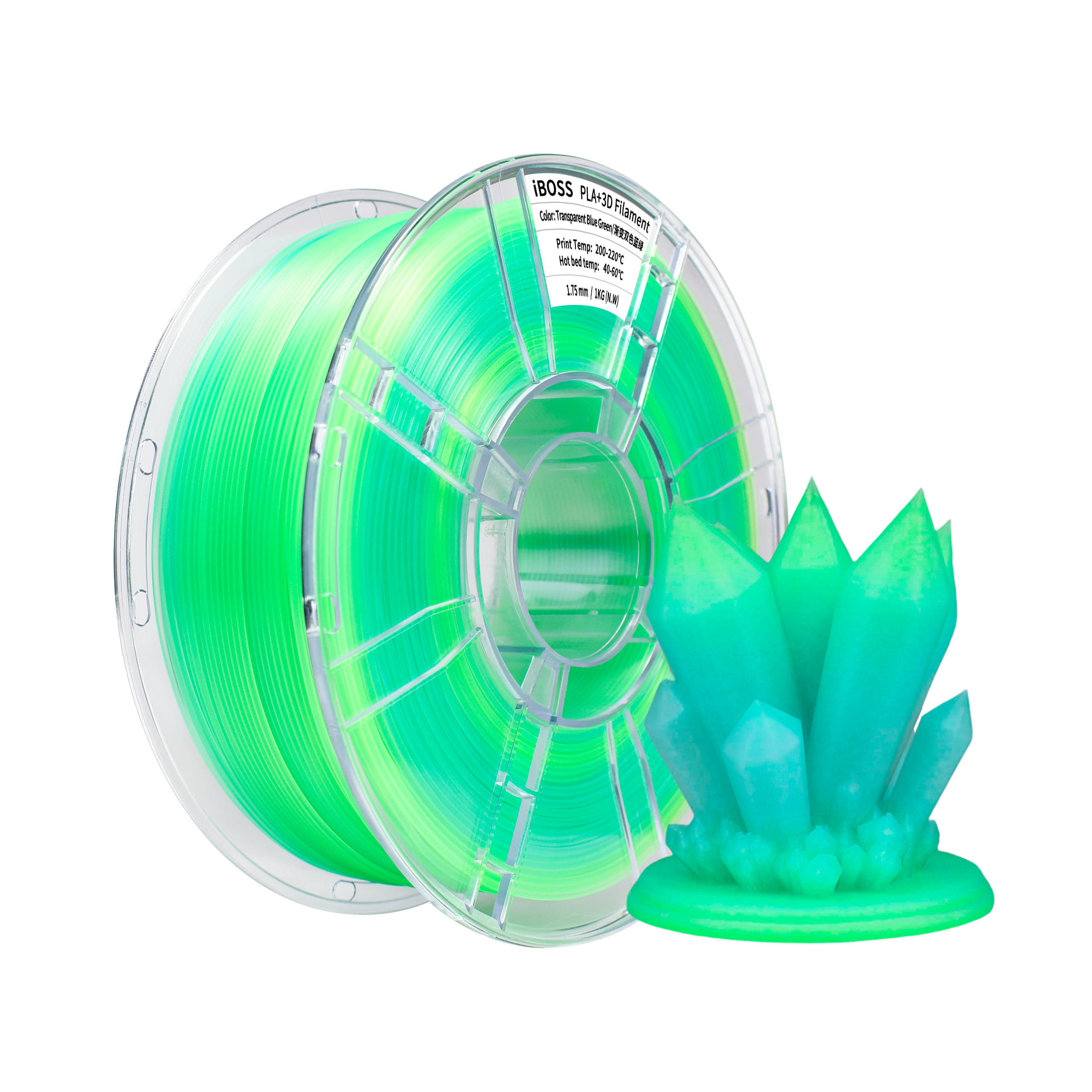 IBOSS PLA+ Gradient Color Filament Transparent Dual Color Blue Green 3d Printing T Filament 1.75mm 1kg 