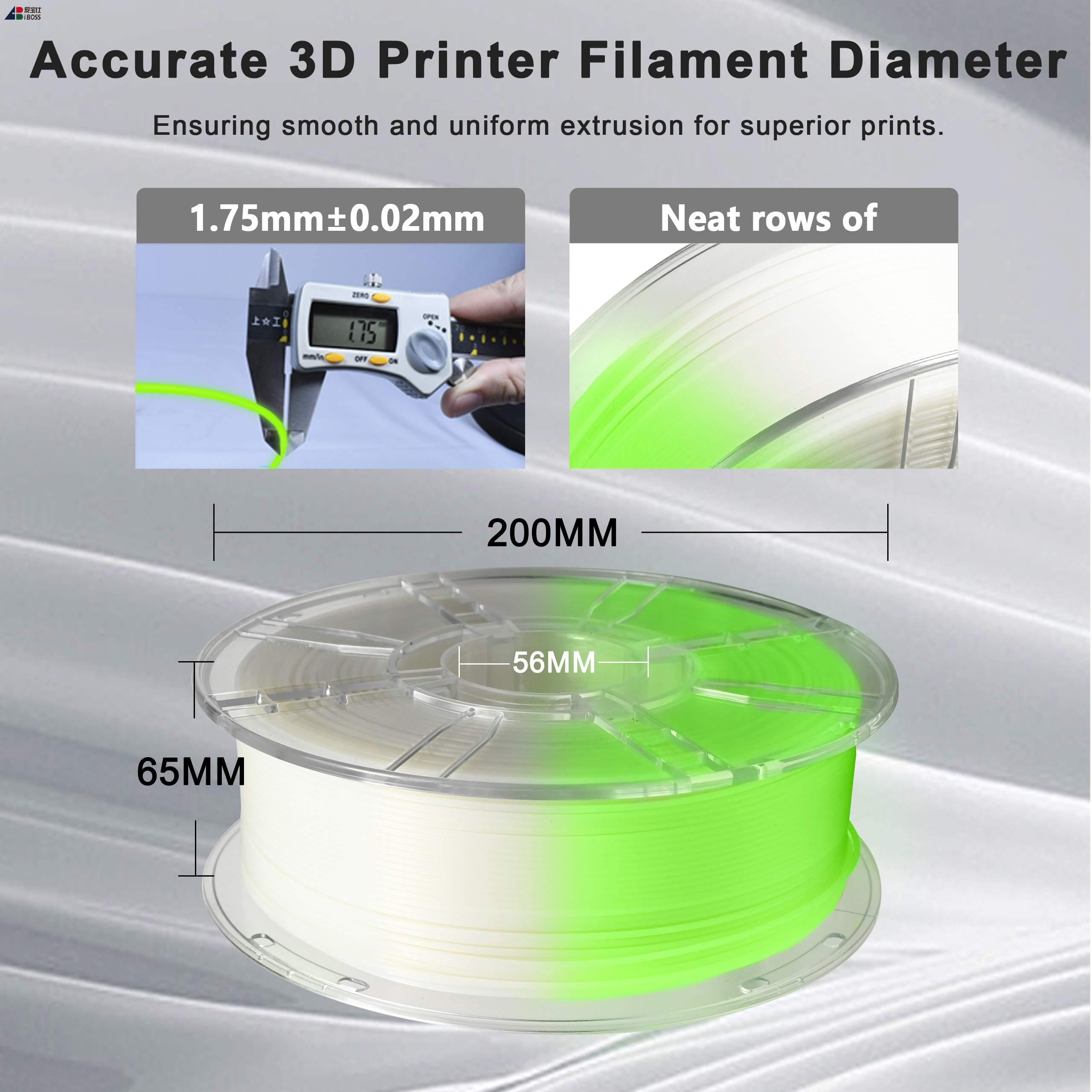 IBOSS High-quality 1.75mm 1kg Night Glow Green PLA Filament 3D Printing Filament 