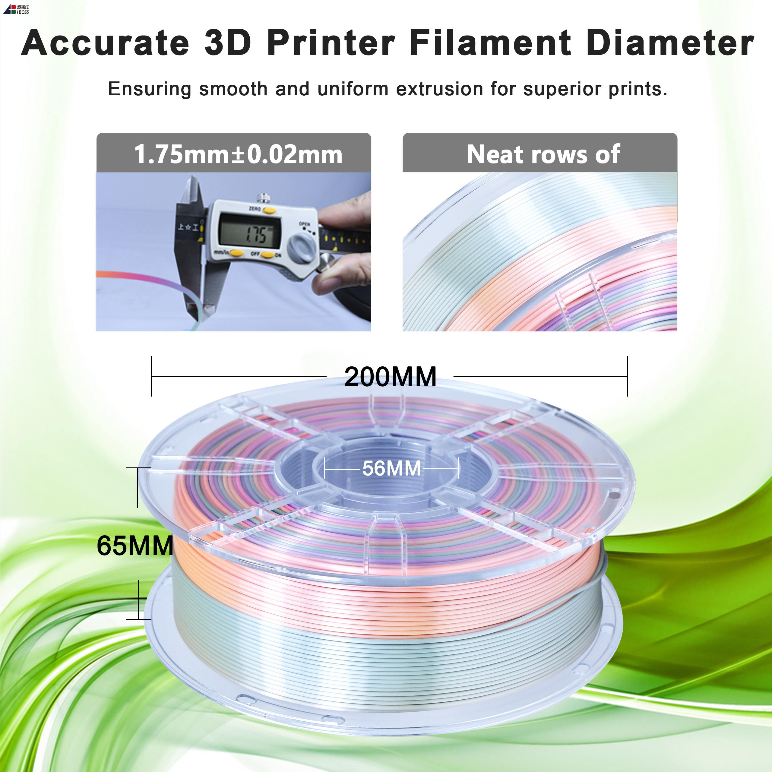 IBOSS 3D Printing filament ,PLA+Silk Rainbow Color Filaments