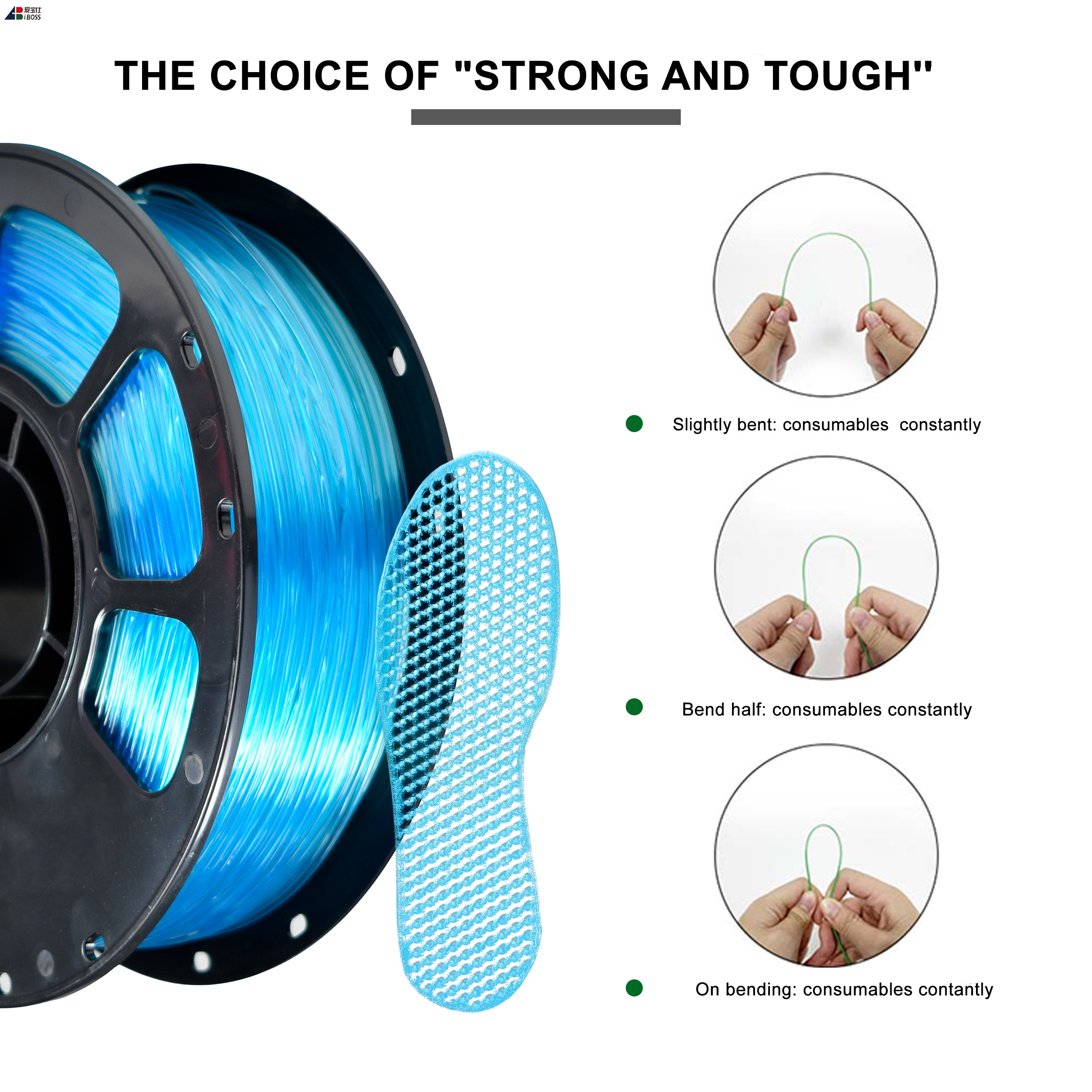 95A Flexible TPU Filament 1.75mm/2.85mm Blue 3d Printing Filament 1kg Customizable Filament