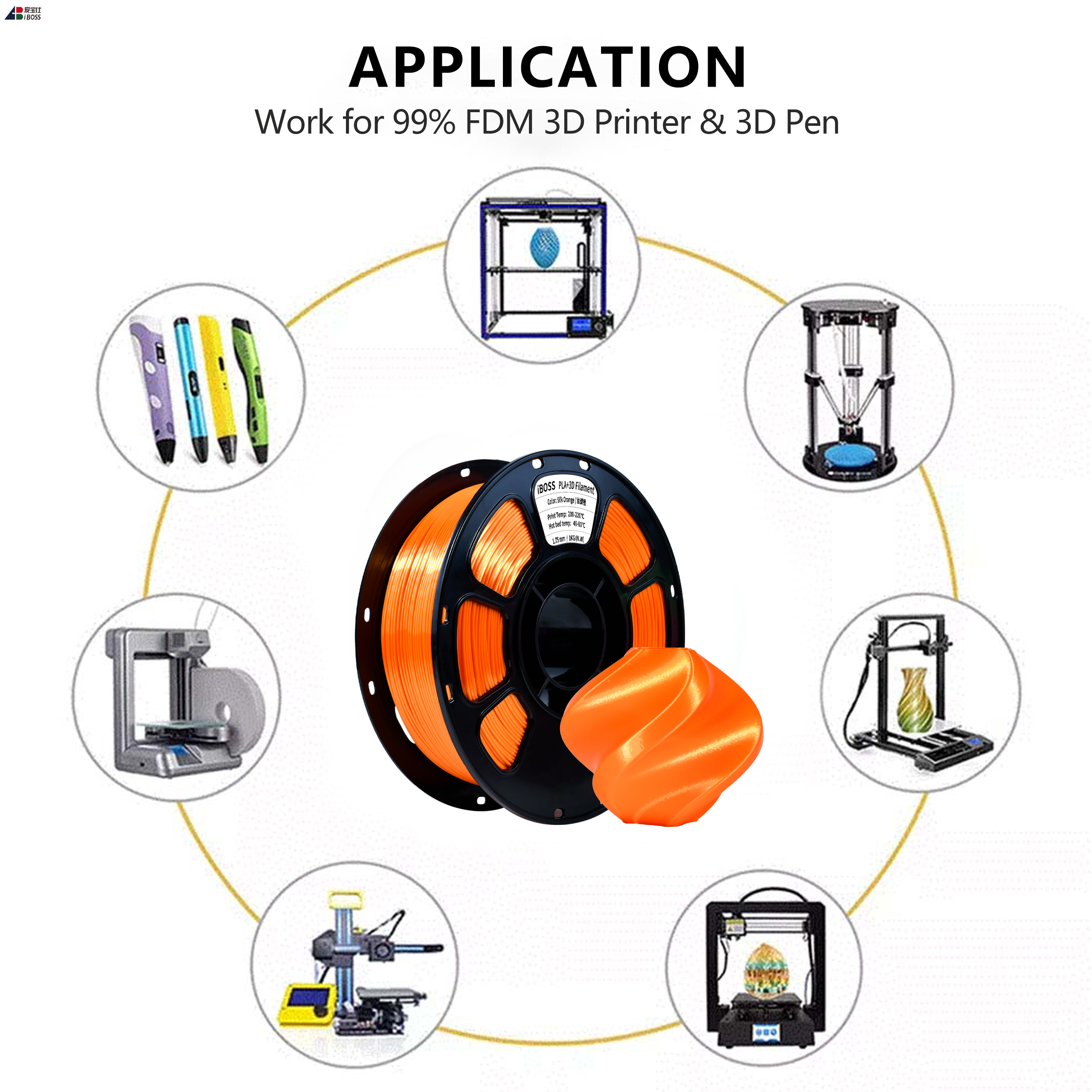 Iboss Silk Orange High Quality 1kg 3D Printer Filament Toughness Enhanced PLA Plus 1.75mm Filament