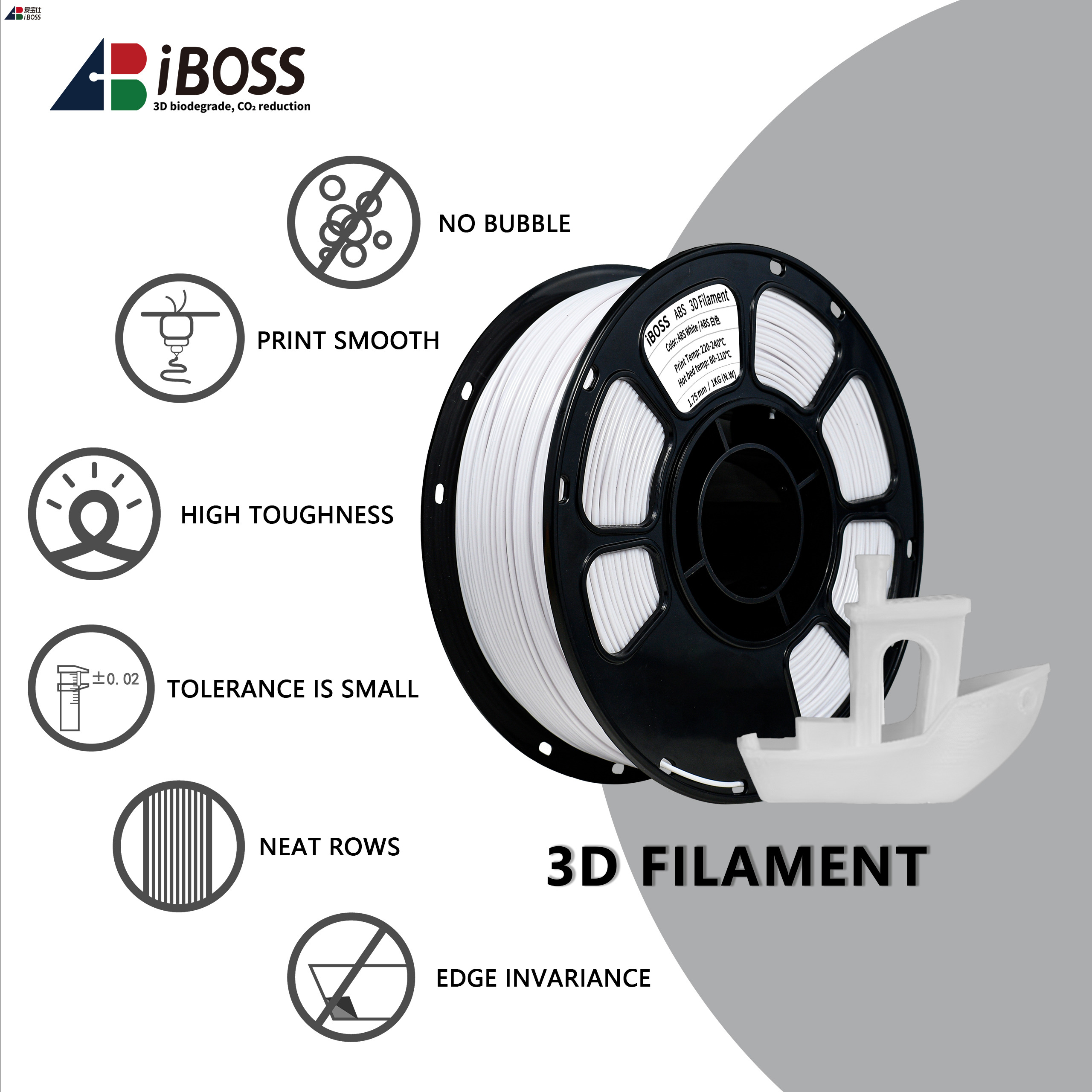 IBOSS 3D ABS 3d Printer Filament New Filament 3D Printer White/Balck ABS Filament 1.75mm 1KG