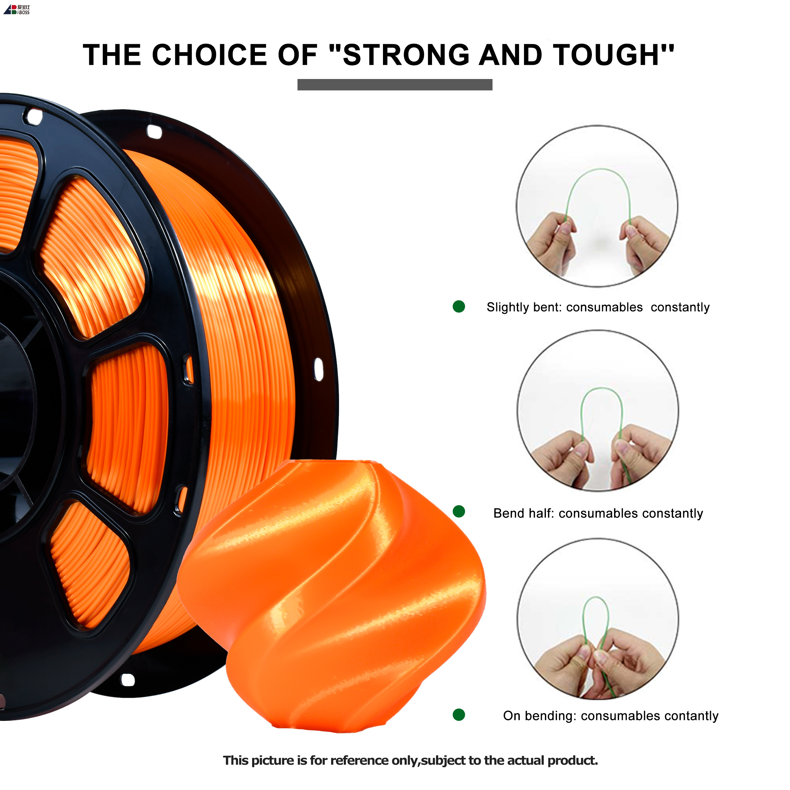 Iboss Silk Orange High Quality 1kg 3D Printer Filament Toughness Enhanced PLA Plus 1.75mm Filament