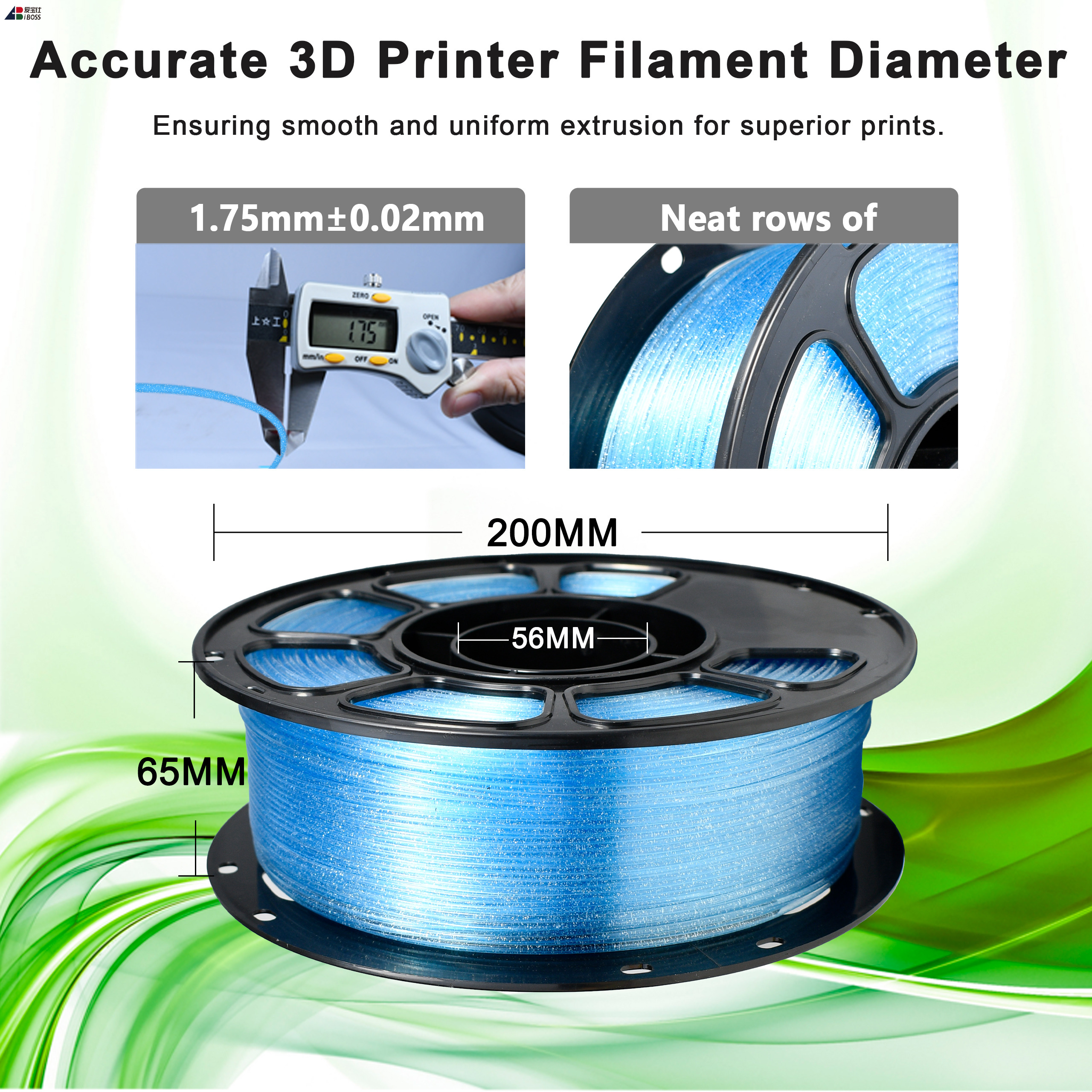 iBOSS High Strength 3D Printing Filament 1.75mm Glitter Blue PLA+ Filament FDM Forming Technology