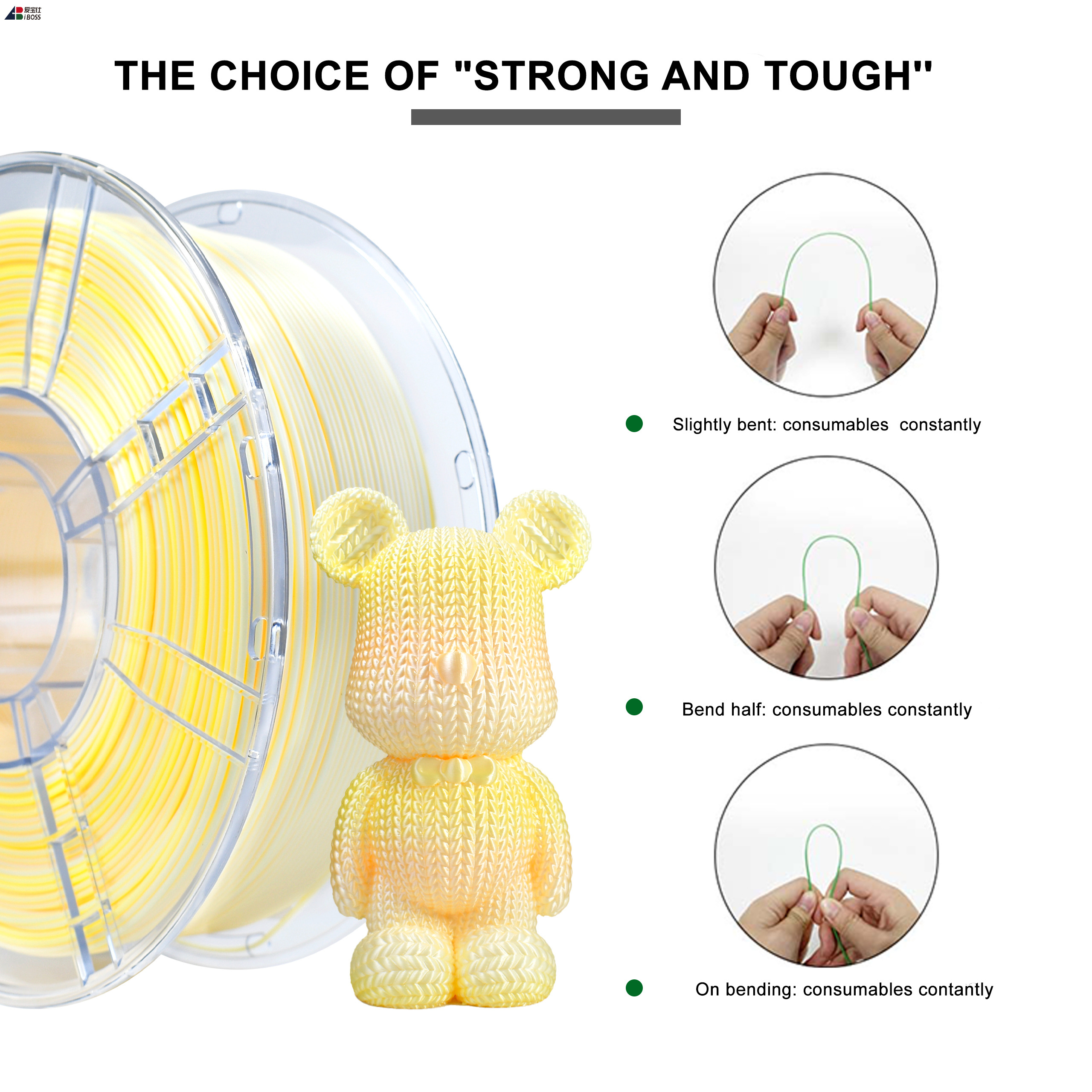 iBOSS High Strength PLA+ Filament Gradient Tri- Color Yellow Orange White ±0.02mm 3d Printing Filament