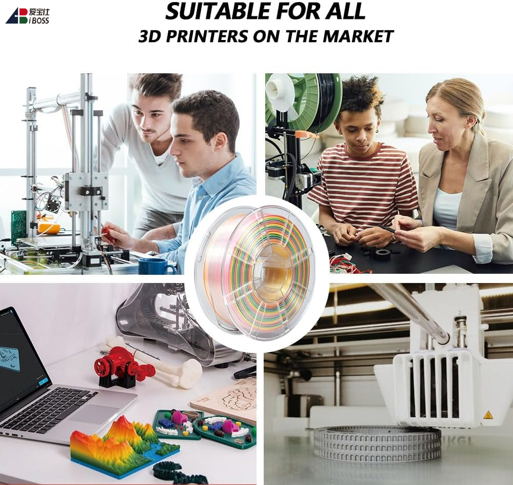 IBOSS High Quality PLA+Silk Rainbow Color Material 3D Printing Filament PLA Filament