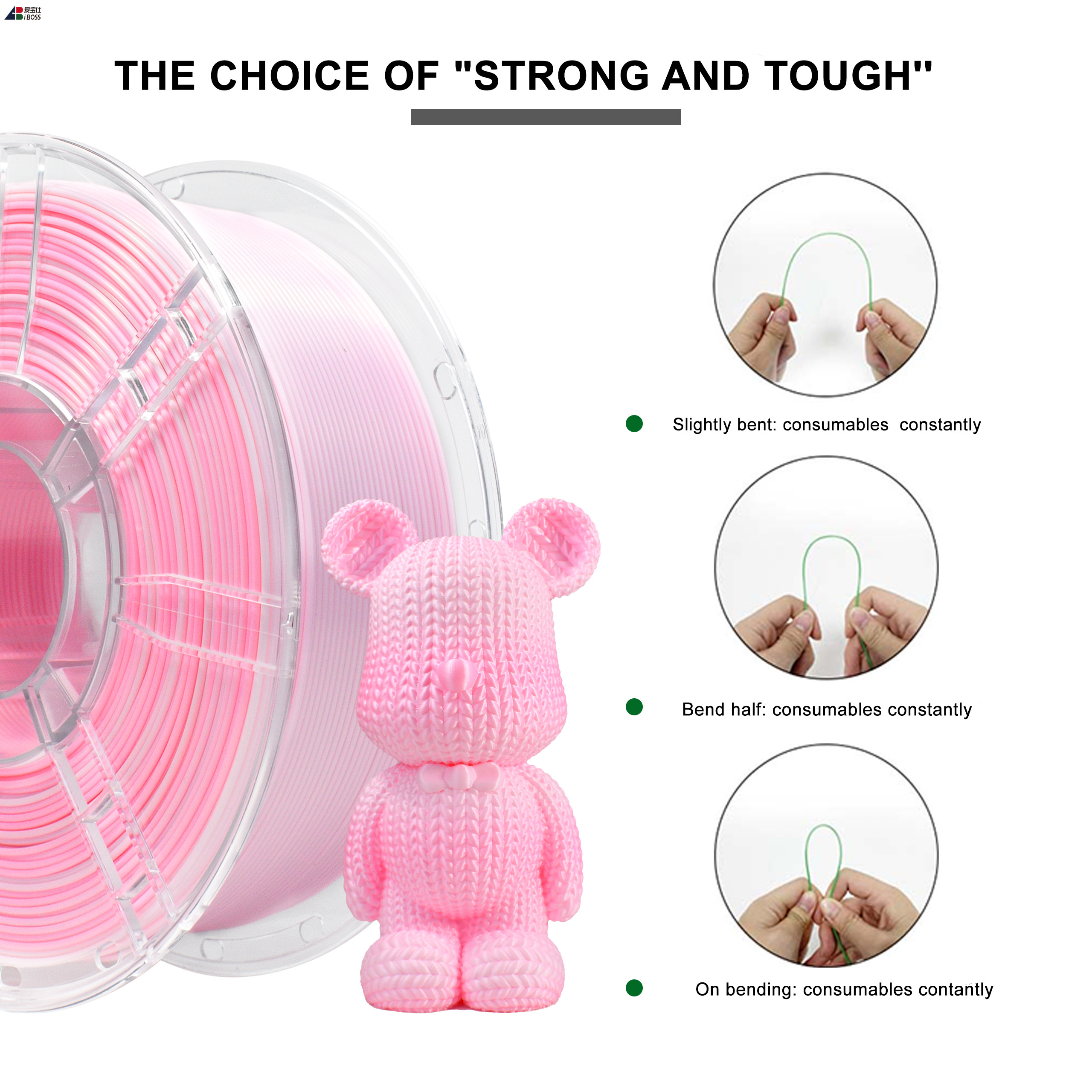 iBOSS 3D Printer Filament Gradient Dual color Pink White 100% Without Bubble 1.75MM PLA+ Filament