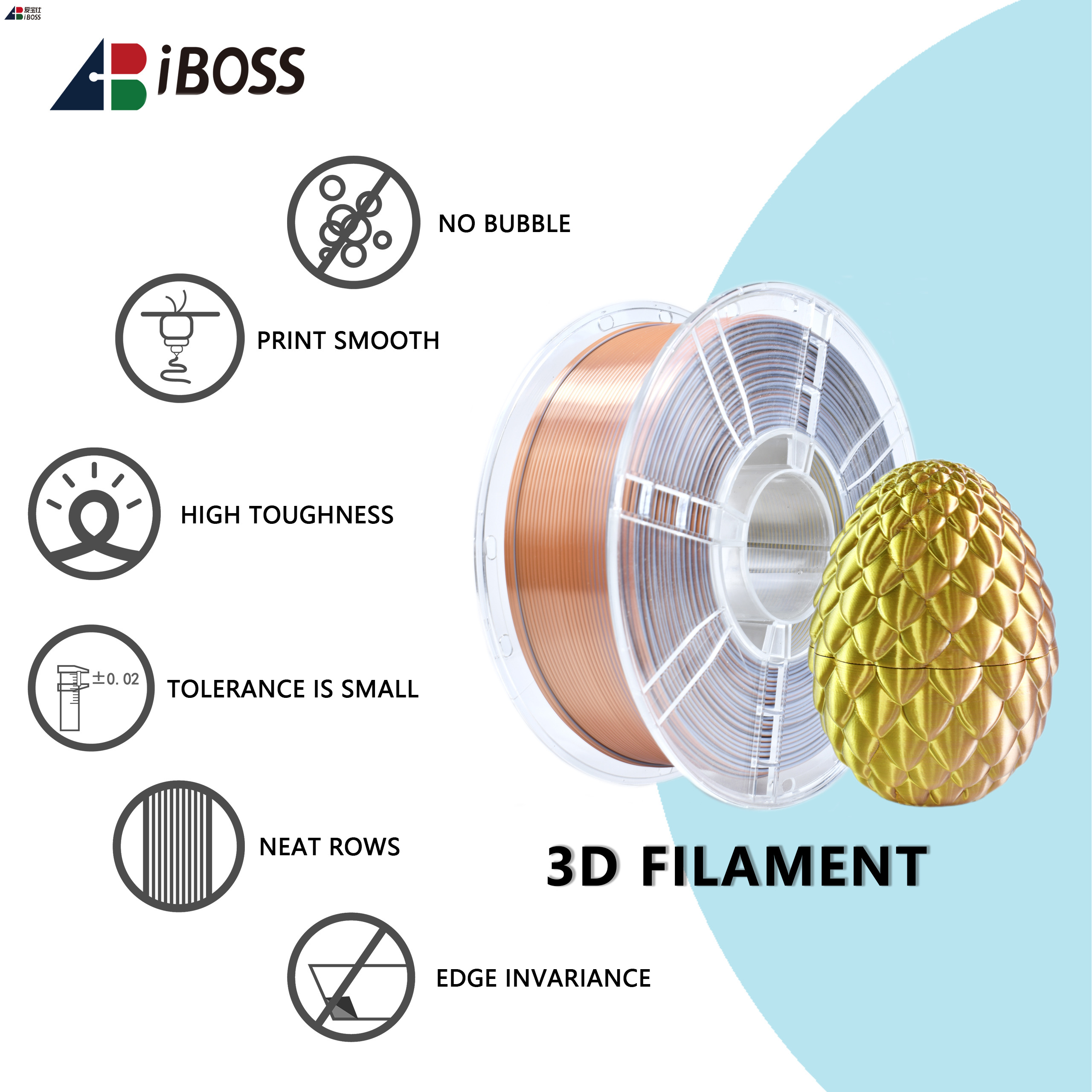 IBoss Wholesale PLA+ Silk Tri-color Filament 1.75mm 1kg for 3d Printer No Bubble PLA + 3d Printing Filament