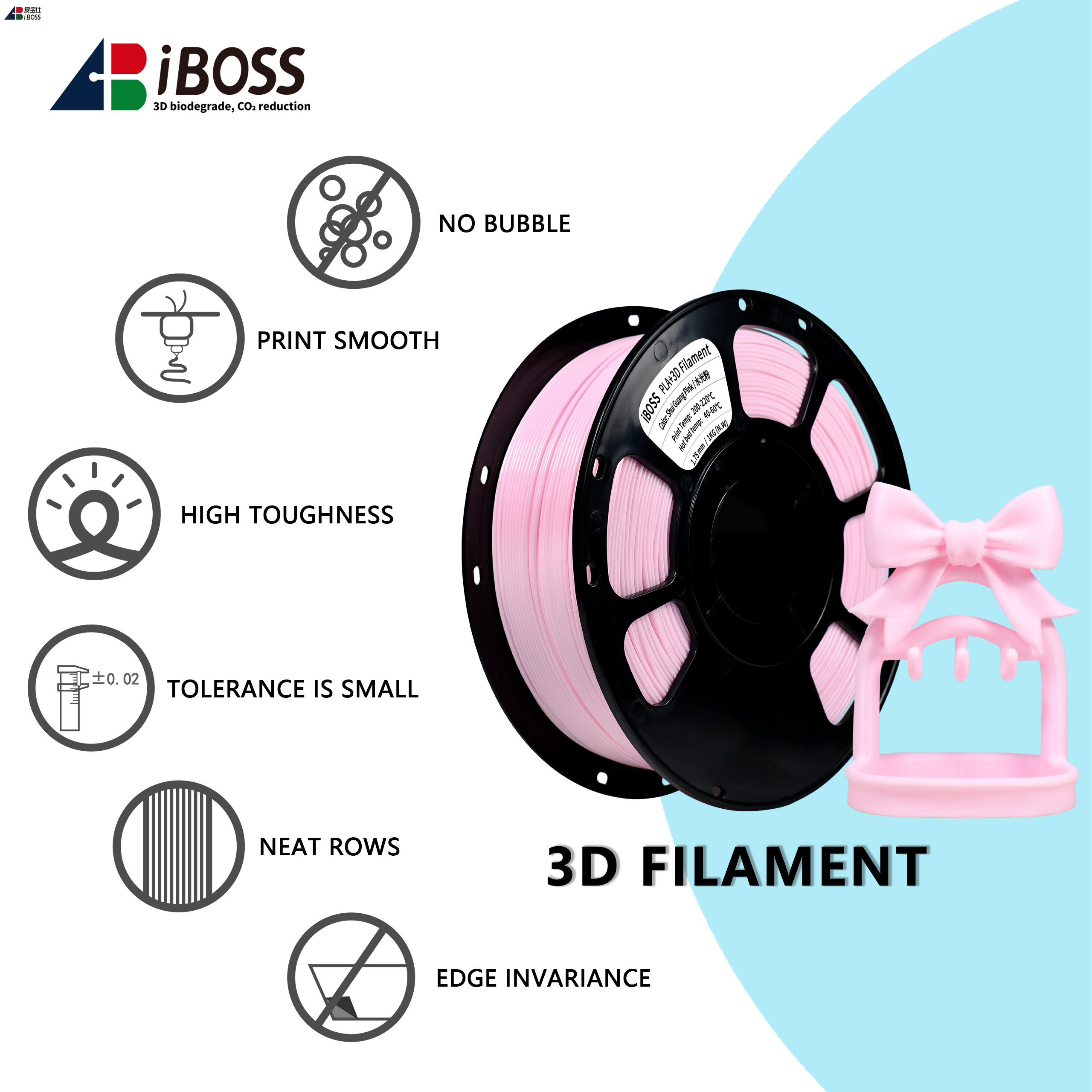 IBOSS High-speed Printing PLA+ 1.75mm Water Pink Filament 3d Printing Filament PLA+filament Suitable for Bambu Printers
