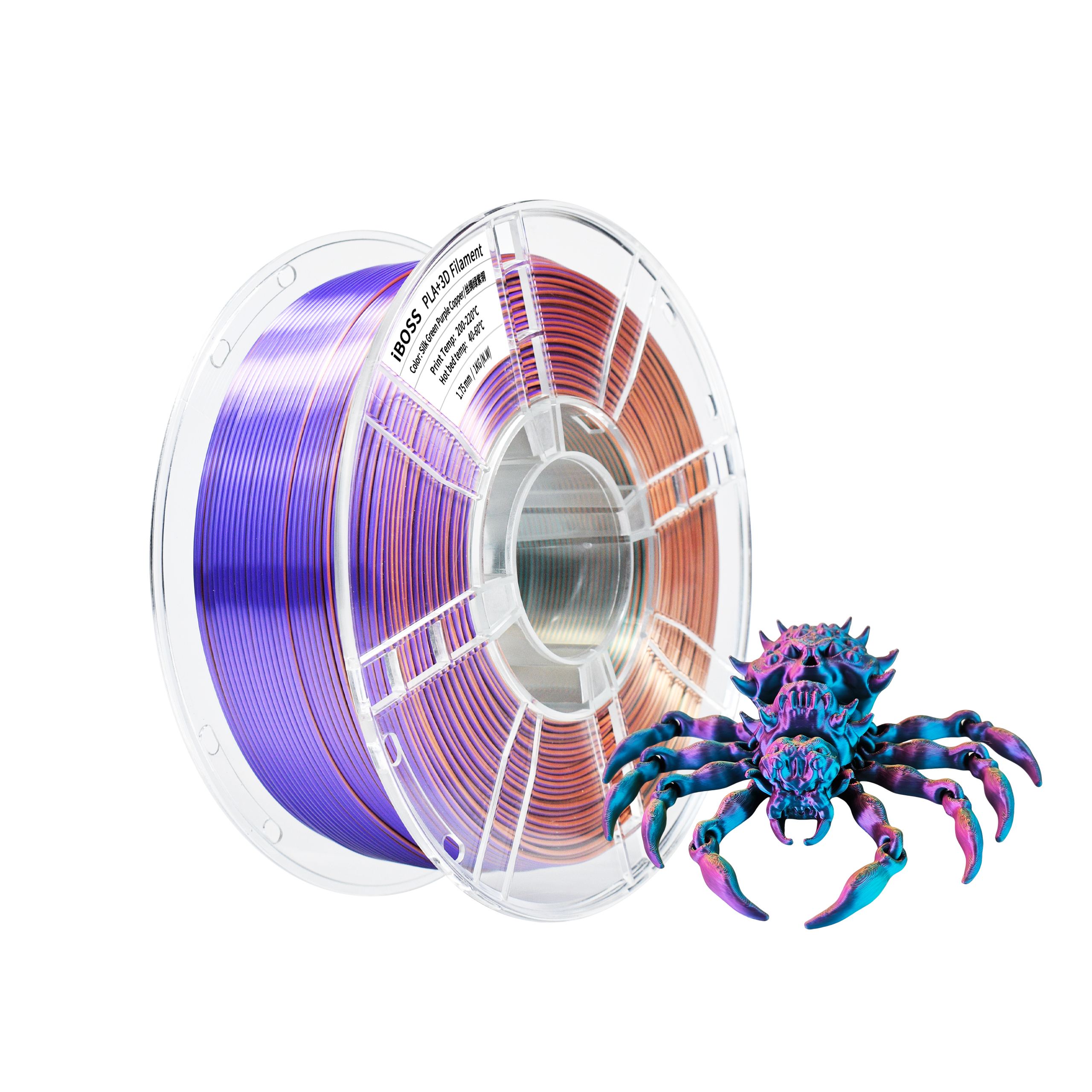 IBoss Pla Plus Silk Tri-color Green Purple Copper Filament 1.75mm 1kg for 3d Printer No Bubble PLA + 3d Printing Filament