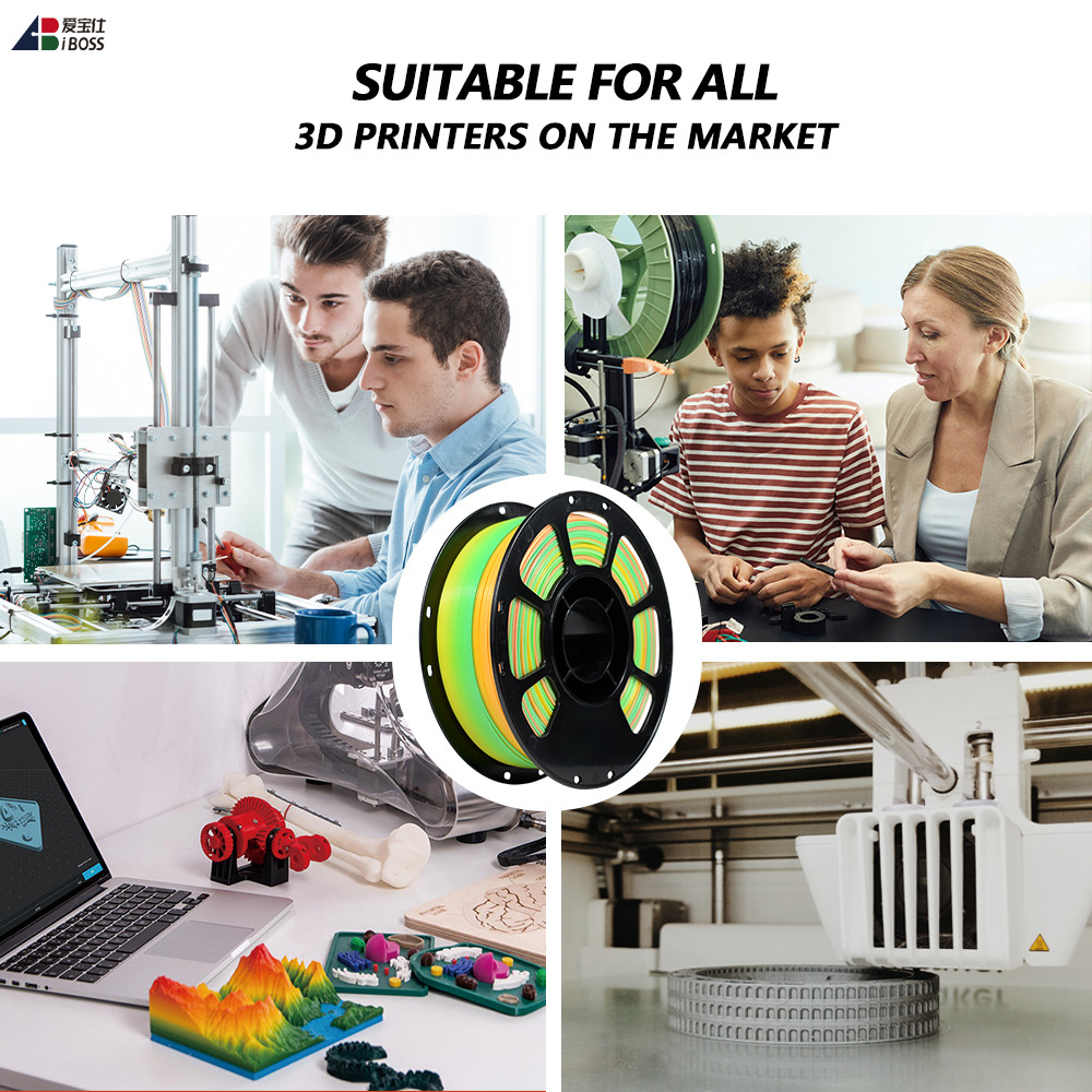 Iboss High Quality 1.75mm Rainbow Color Filament 1kg PLA+ Filament Decorative Rainbow 3D Printing Filament