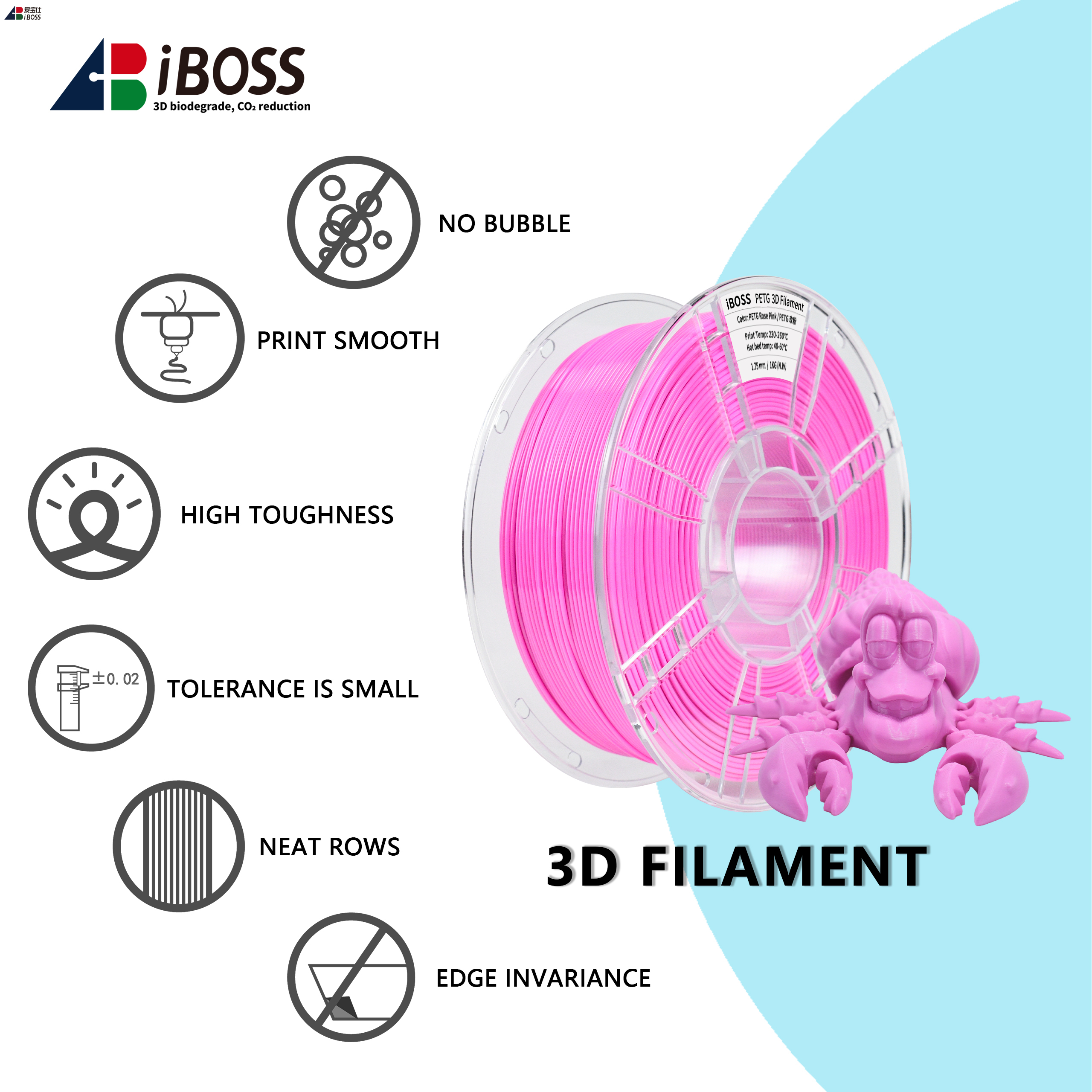 IBOSS Diameter 1.75mm 3D Printer Rose Pink PETG Filament 3d Printing Filament
