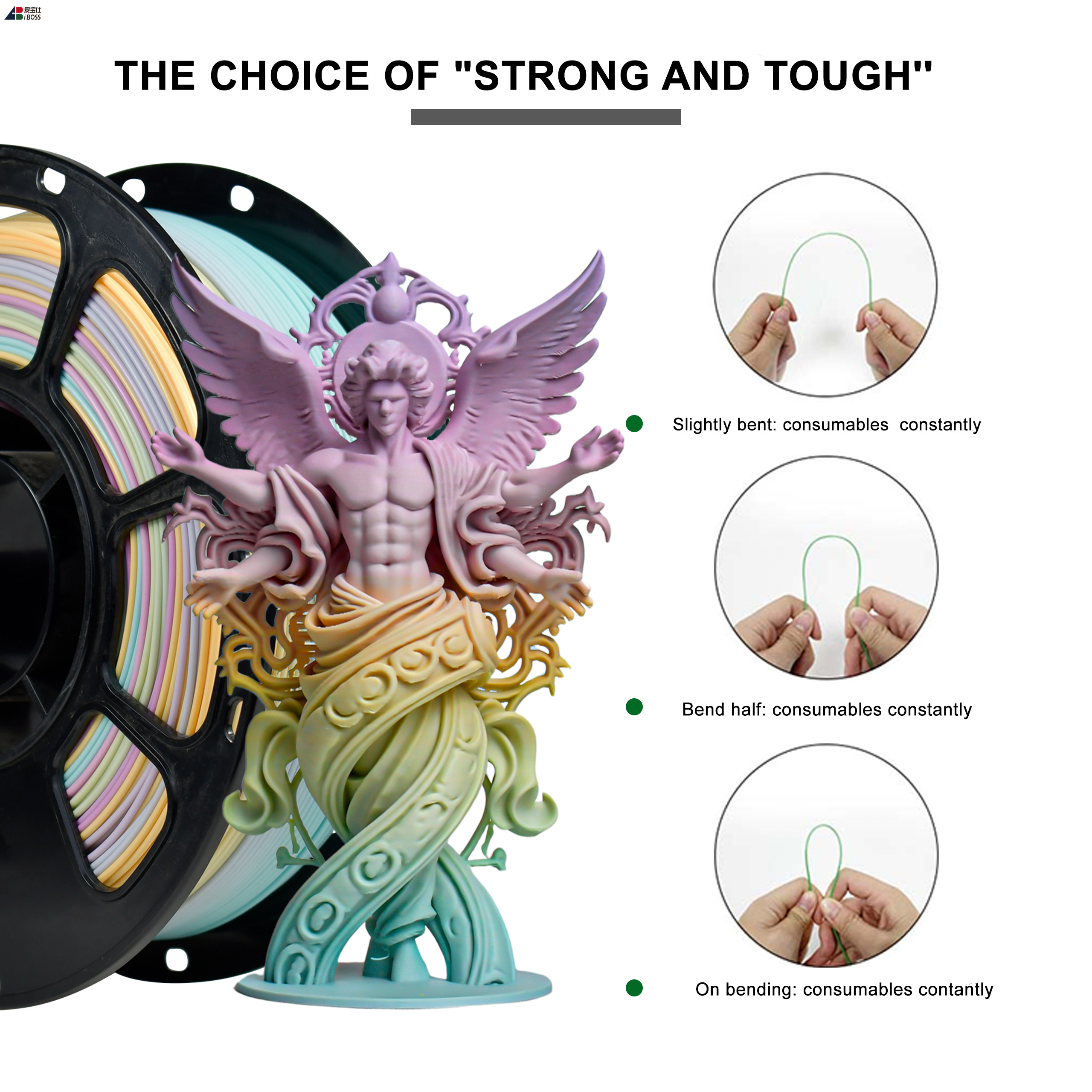 IBOSS 1.75mm PLA+ Filament 3D Printer 1kg Matte marshmallows Rainbow 1.75mm 1000g 3d Printing Filament