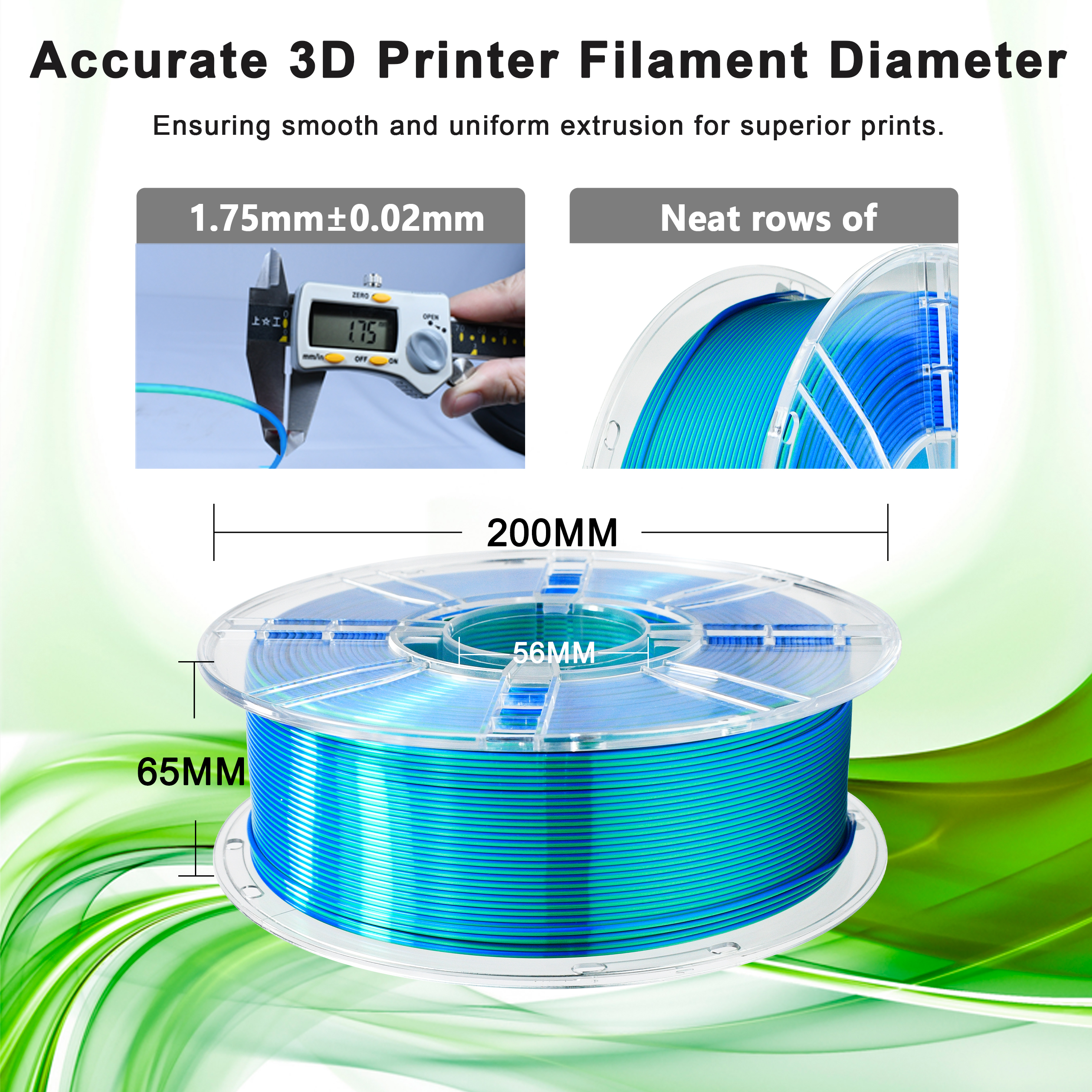 IBOSS PLA+ Silk Dual Color Filament Silk Dreamy Blur Green 1.75mm Factory Wholesale 3D Printer Filament