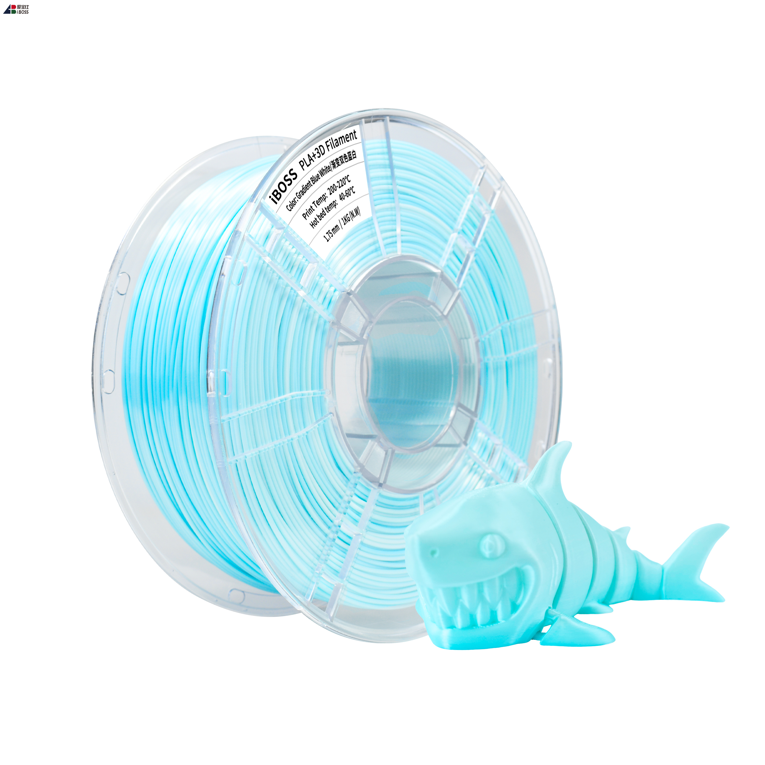 IBOSS PLA+ Filament Blue White Color Gradient Change PLA+ 1.75mm 1KG 3D Printing Filament