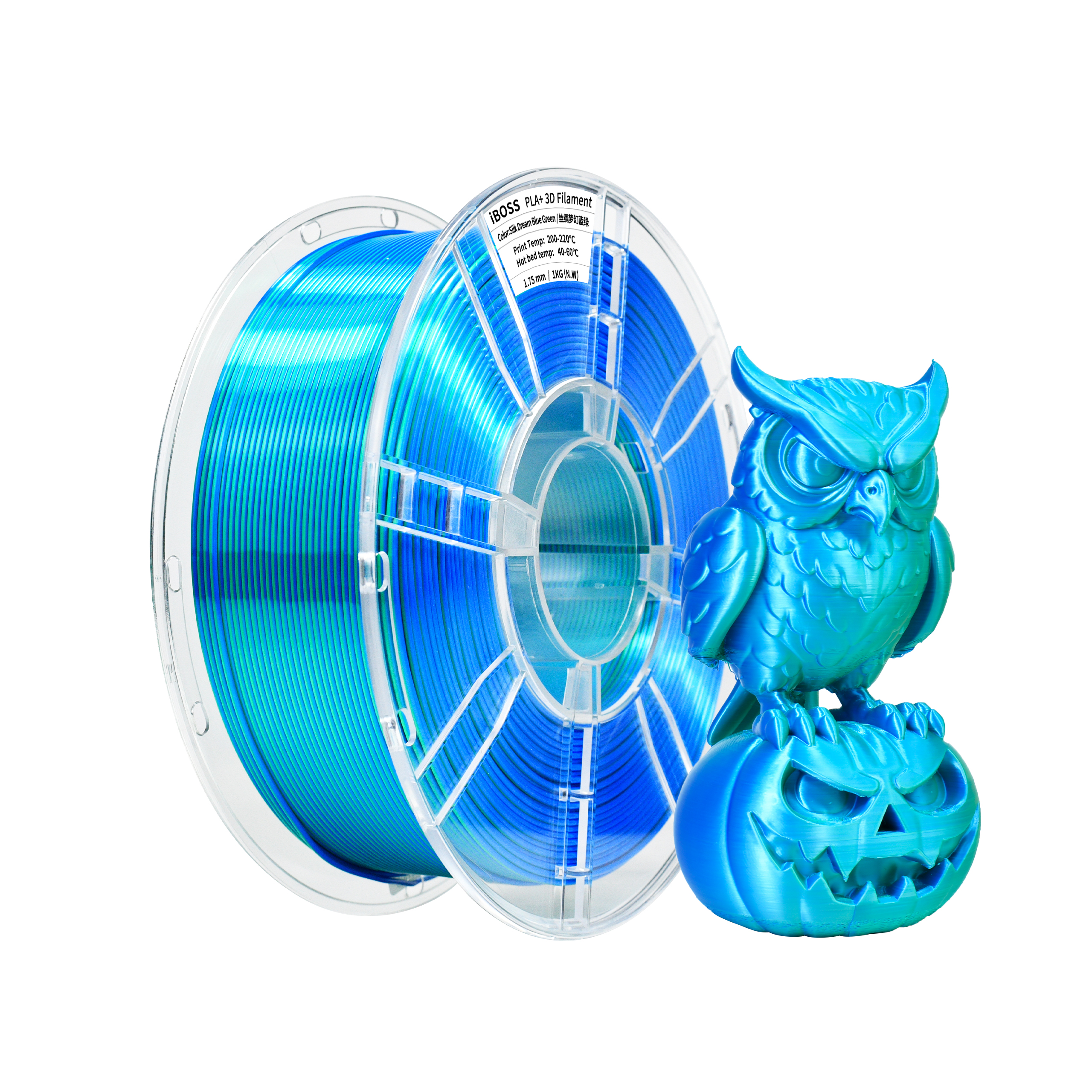 IBOSS PLA+ Silk Dual Color Filament Silk Dreamy Blur Green 1.75mm Factory Wholesale 3D Printer Filament