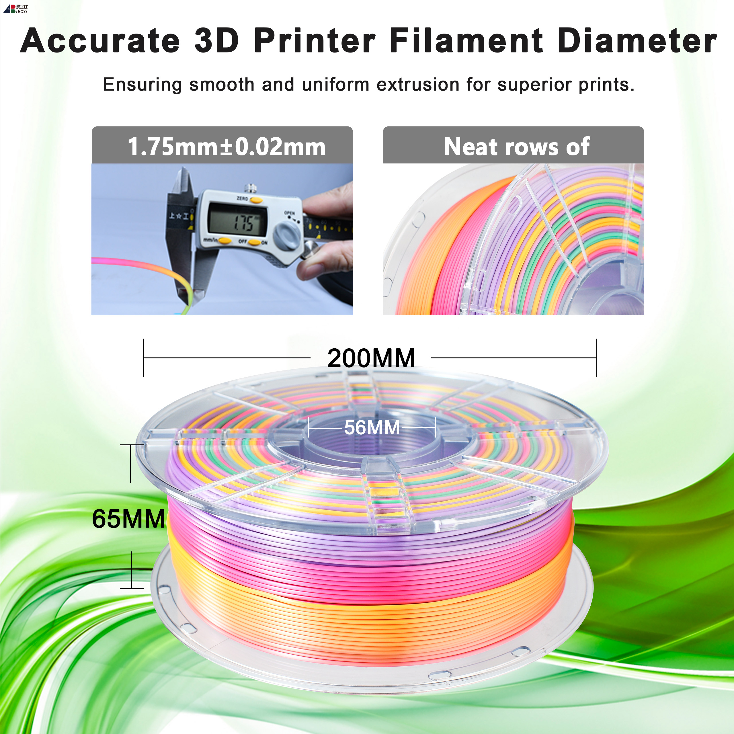 IBOSS PLA+ Colorful Macaron Filament, Multicolor 3D Printer Filament, 1kg 330 Meters, PLA Rainbow