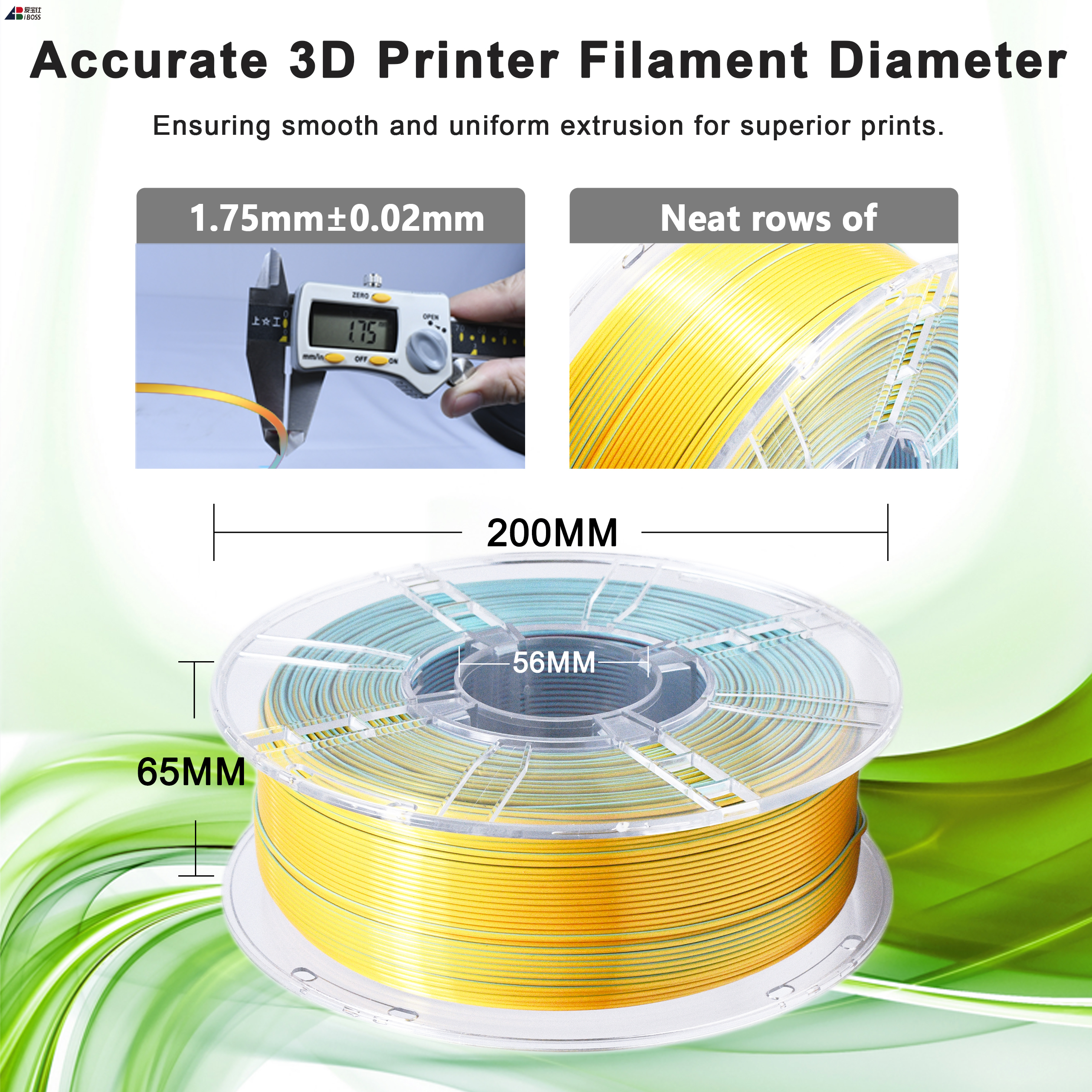 IBOSS PLA High Quality 3D Printer Filament Silk Gemstone Green Orange Red Gold