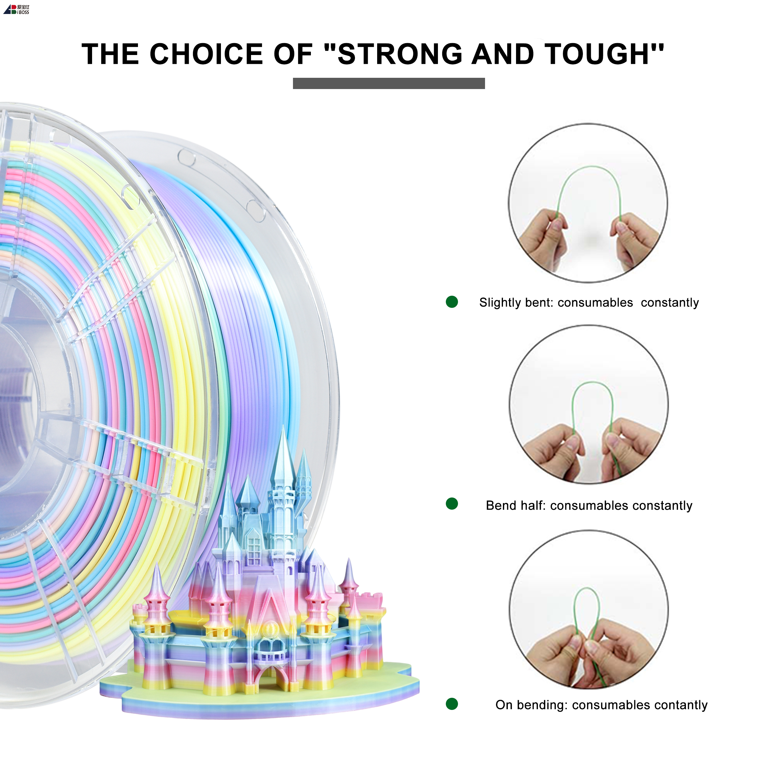Iboss Toughness Enhanced Silk Macaroon Rainbow PRO PLA+ High Quality 3D Printer Filament