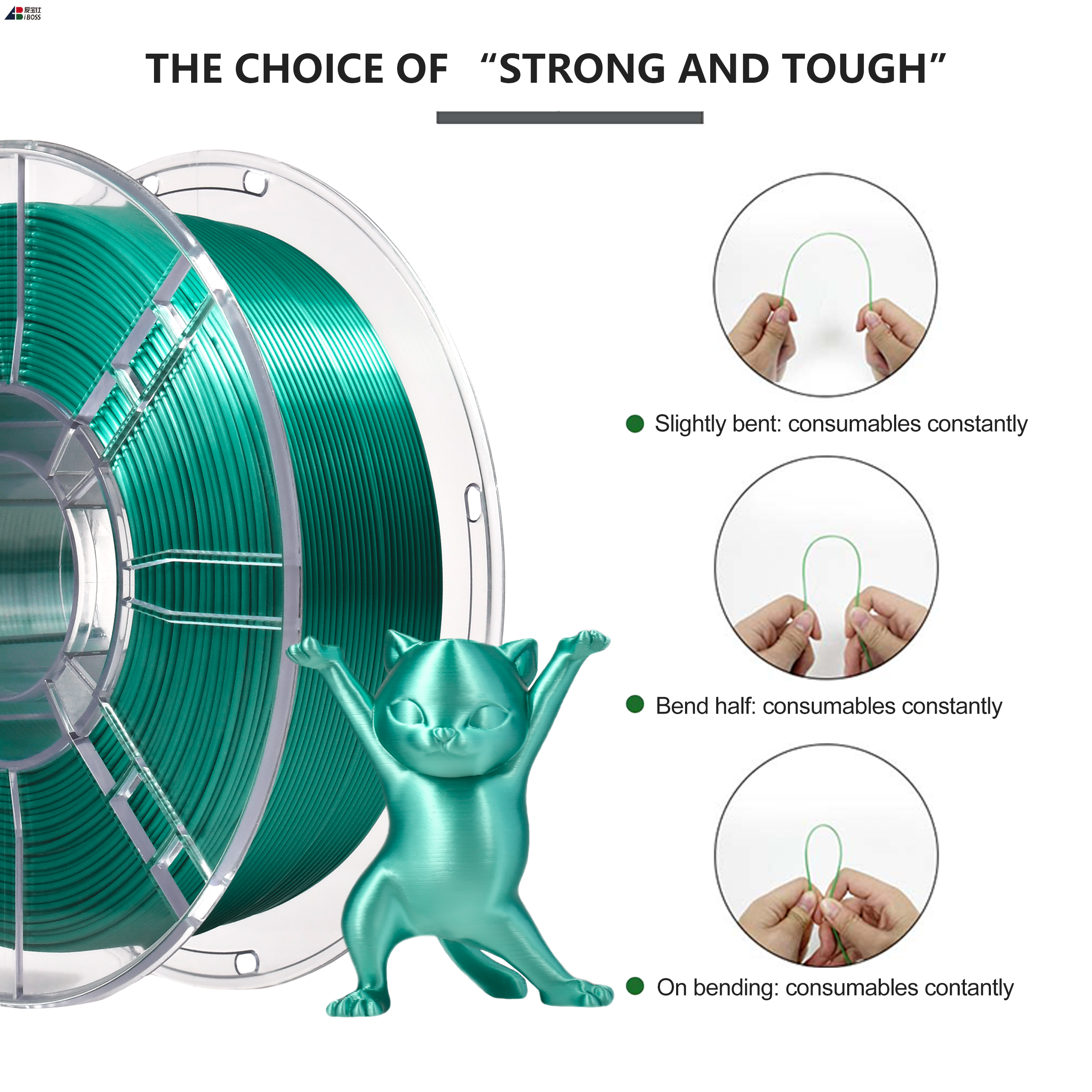 IBOSS 3D Printing Filament PLA+ Silk Green 1.75 1kg PLA Filaments