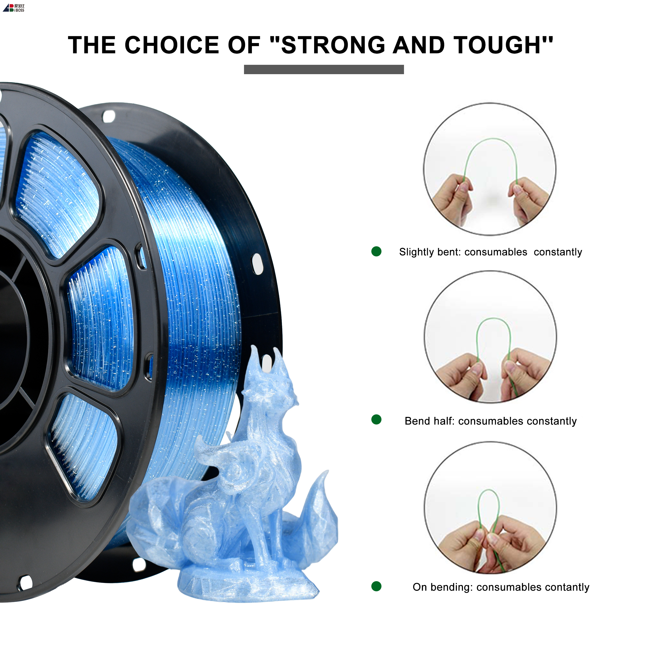 IBOSS 3d Printing Filament Flash Point Sky Blue Color PETG Filament 3D Printer Filament 1.75mm 1kg