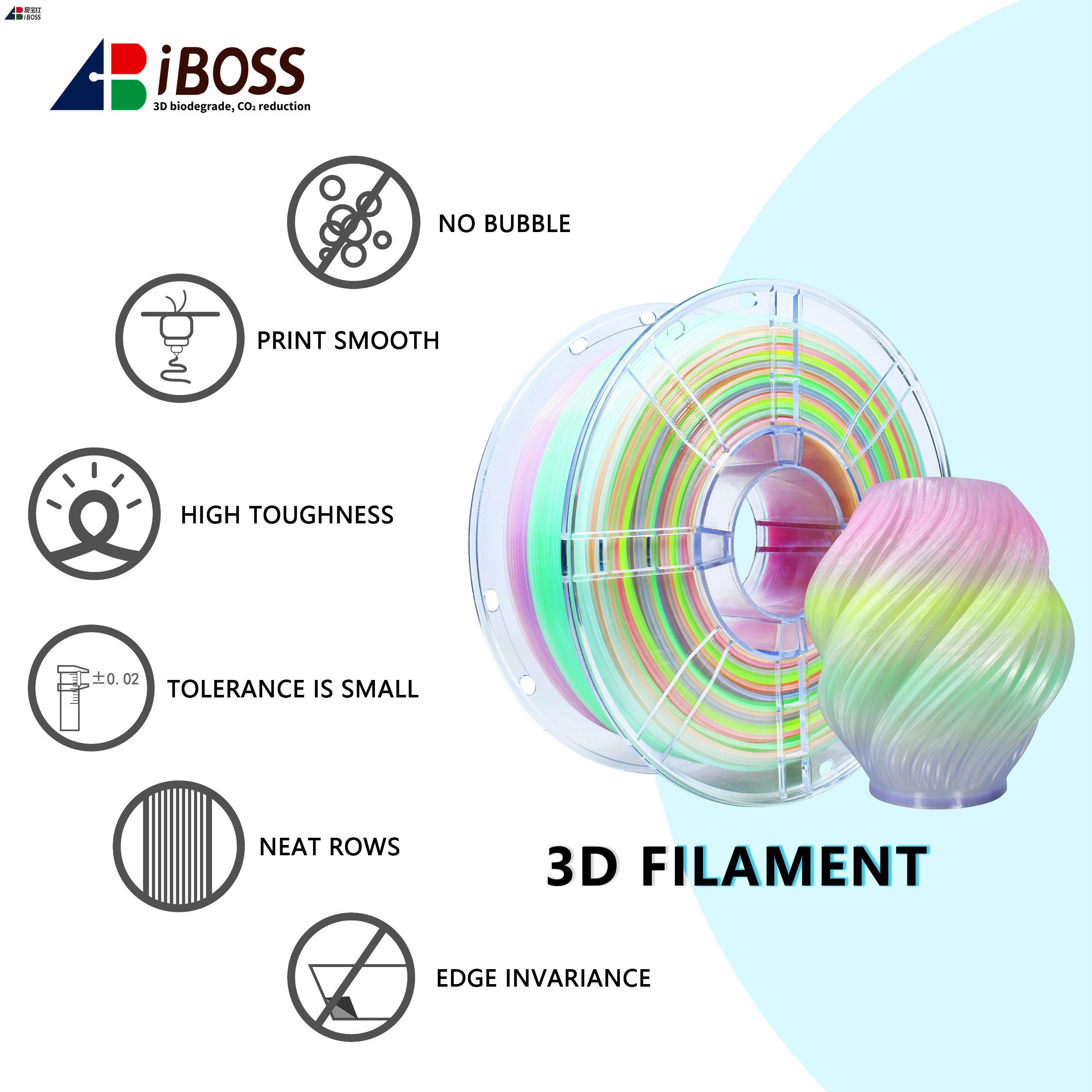 1.75mm PETG Filament 1kg/Spool Rainbow Filament 3d Printing Filament Suitable for Bambu 3D Printer
