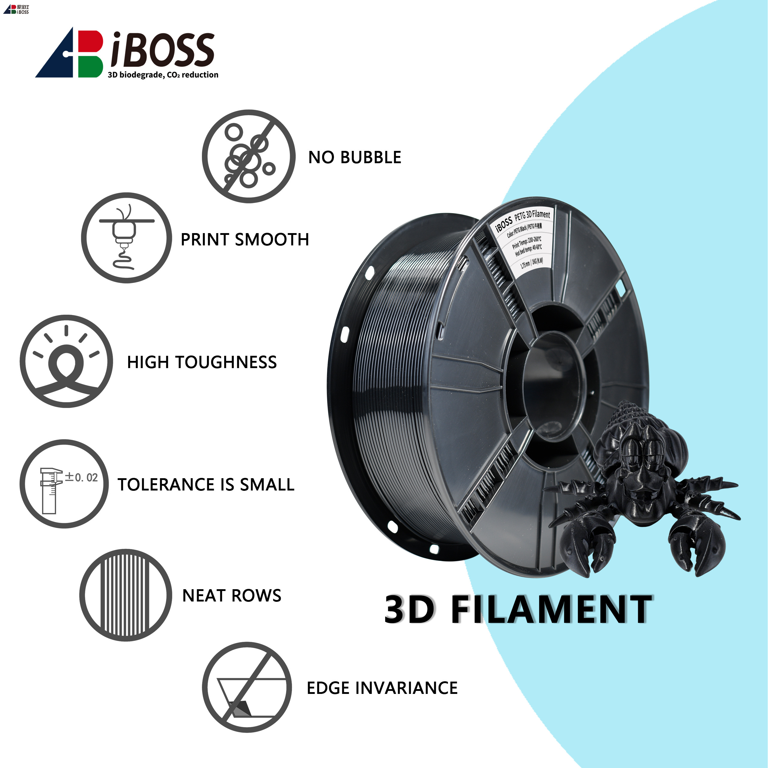 1.75mm PETG Black 3d Printing Filament Dimensional Accuracy ±0.02mm PETG Fialemnt