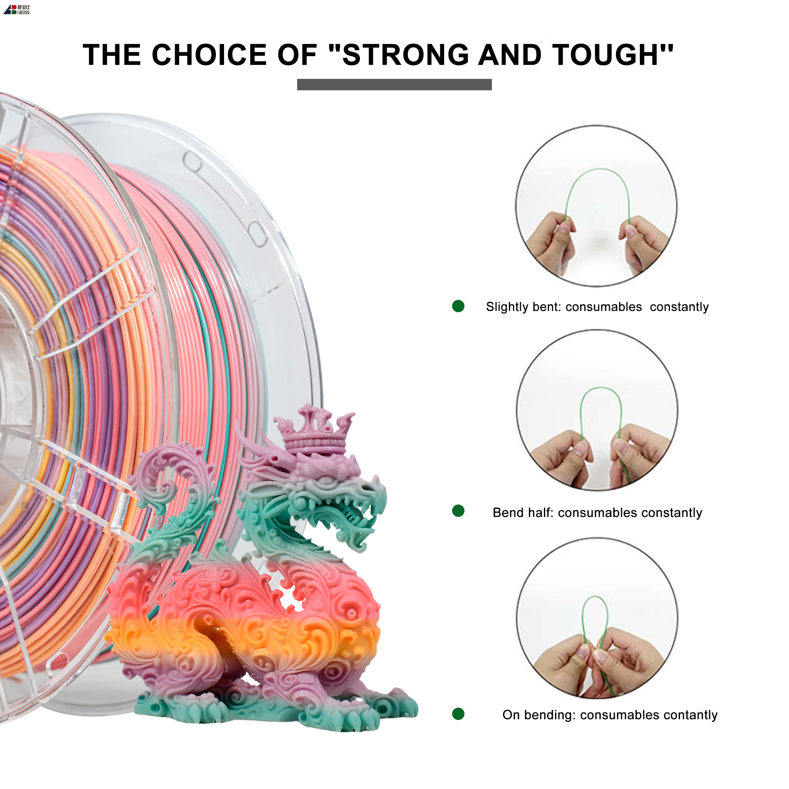 Iboss PETG Filament Toughness Enhanced Candy Rainbow Color 1.75mm 3D Printer Filament